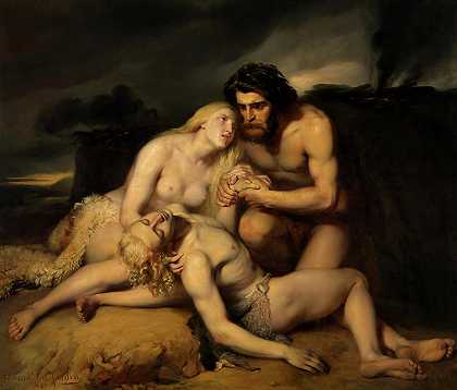 亚当和夏娃发现了亚伯的尸体`Adam and Eve Discover the Dead Body of Abel by Edward Dujardin