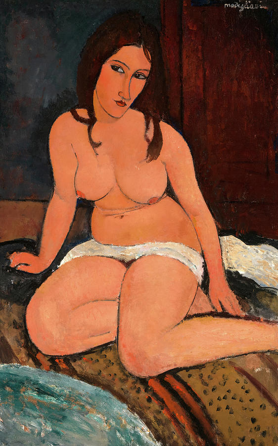 裸体坐着，1917年绘制`Seated Nude, Painted in 1917 by Amedeo Modigliani