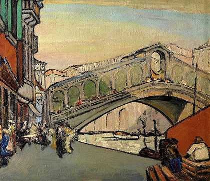 威尼斯的里亚尔托桥`The Rialto Bridge in Venice by Jules Schmalzigaug