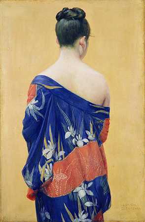 虹膜图案和服`Kimono with Iris Pattern (1927) by Okada Saburōsuke