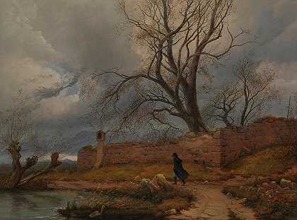 风暴中的流浪者`Wanderer in the Storm by Carl Julius von Leypold