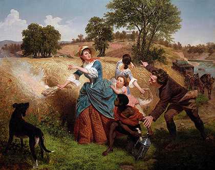 当英国军队逼近时，舒勒夫人烧毁了她的麦田`Mrs. Schuyler Burning Her Wheat Fields on the Approach of the British by Emmanuel Gottlieb Leutze