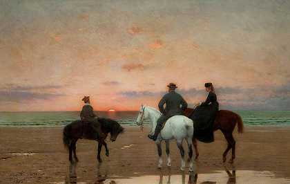 海上三名骑手`Three Riders at the Sea by Jean-Maxime Claude