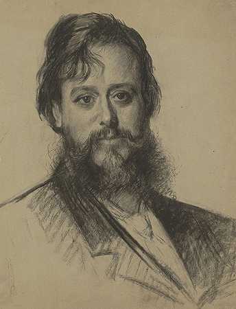 前面是一个留着胡子的男人的肖像`Portret van een man met baard, van voren by Thérèse Schwartze