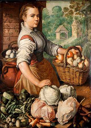 带蔬菜的女孩`Girl with Vegetables (1566) by Joachim Beuckelaer