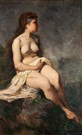 女性裸体研究`Female Nude Study (1873) by Ernst Josephson