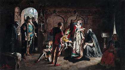 长老斯特恩·斯特尔将被俘的丹麦女王克里斯蒂娜从维斯特纳修道院释放出来`Sten Sture the Elder Frees the Captive Danish Queen Kristina from the Vadstena Monastery (1876) by Carl Larsson