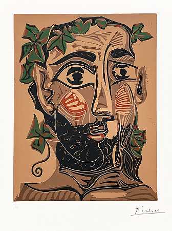 留胡子的男人，头戴绿叶（1962） by Pablo Picasso