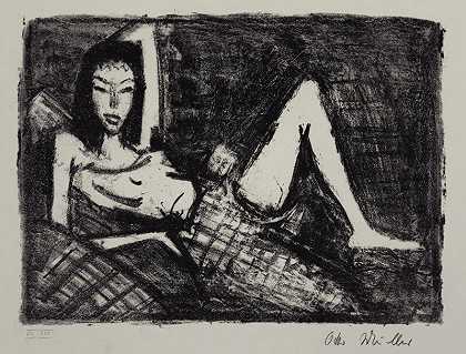 沙发上的女孩（1921-1922年） by Otto Mueller