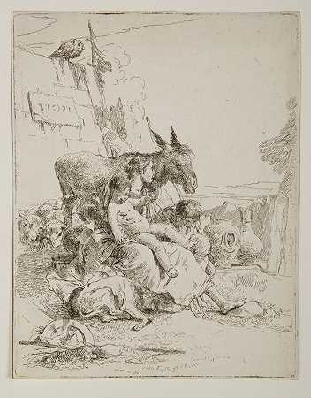 一位有两个孩子的母亲（约1743-62年） by Giovanni Battista Tiepolo