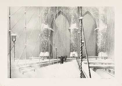 布鲁克林大桥在冬天。[New York，New York]（1959） by Stow Wengenroth