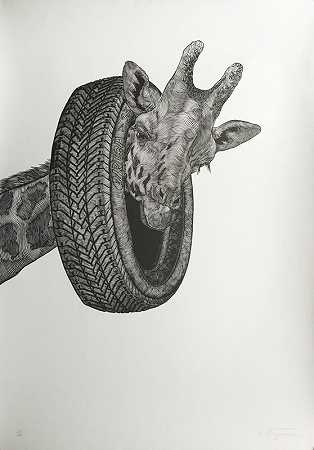 [Giraffe with Tire]（2012） by Osmeivy Ortega Pacheco