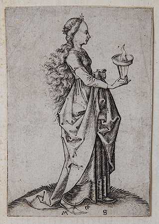 第五个聪明的处女。（1491年前） by Martin Schongauer