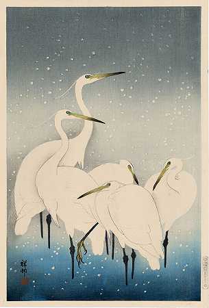 雪中的白鹭（1927） by Ohara Koson