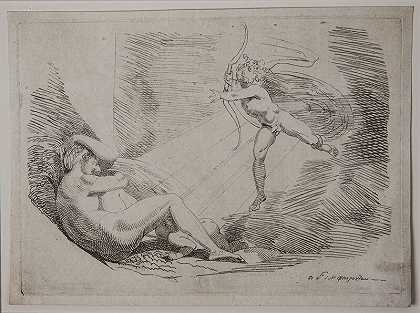 Chrysogone从一缕阳光中怀上了阿莫雷塔和贝尔菲比。（爱德蒙·斯宾塞，《仙女皇后》第三、六部）。（约1800-1810年） by Henry Fuseli