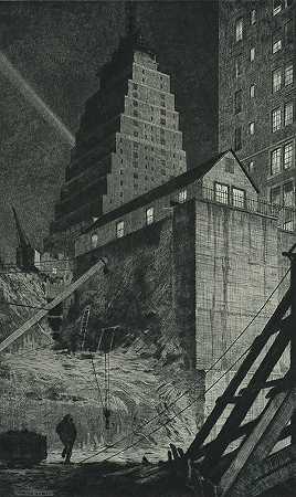 建造巴比伦，都铎城，纽约（1929） by Martin Lewis