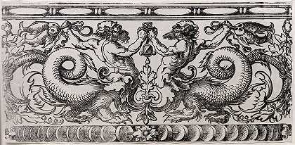 装饰性雕带，带有两个格斗式三角帆（约1520-1525年） by Hans Sebald Beham