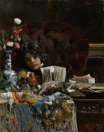 闷闷不乐的男孩（1875） by Antonio Mancini (1852-1930)