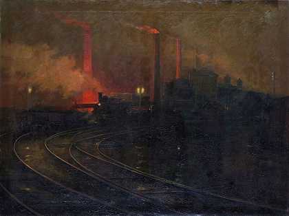 夜间加的夫钢铁厂（1895-1897） by Lionel Walden