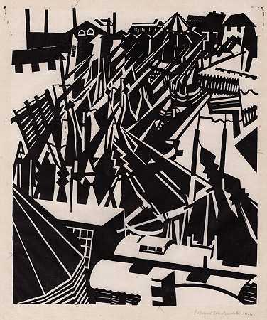 法拉盛港（1914） by Edward Wadsworth