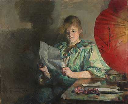 《室内夜》（1890） by Harriet Backer
