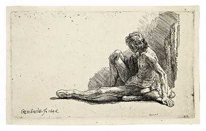 男性裸体坐姿（1646） by Attributed to Rembrandt van Rijn