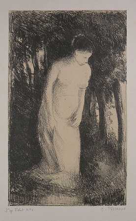 在树林里洗澡（约1896年） by Camille Pissarro