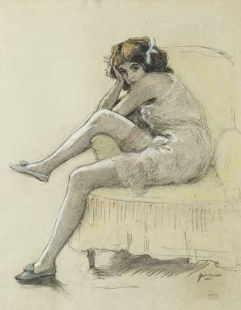 坐着的女孩（约1905年） by Jules Pascin