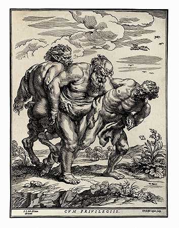 西勒努斯由一个萨特和一个牧神陪伴。在P·P·鲁本斯（1634）之后 by Christoffel Jegher