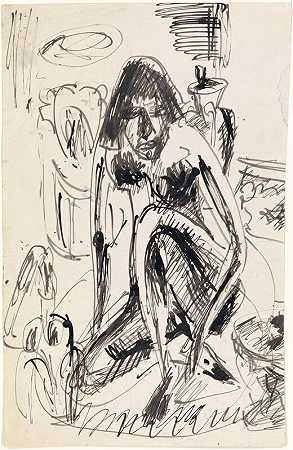 浴缸里坐着的女人（1910/1913） by Ernst Ludwig Kirchner