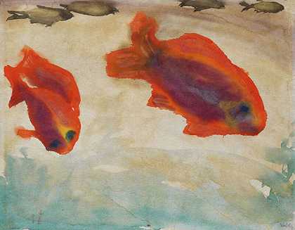 两条红鱼（1923） by Emil Nolde