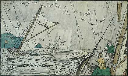 北海渔民（1906） by Bror Julius Olsson Nordfeldt