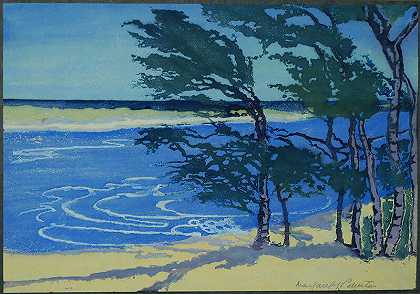 风吹树木（大约1920年） by Margaret J. Patterson