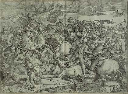 米尔维安桥战役，在朱利奥·罗马诺和拉斐尔的工作室之后（约1550-1570年） by Battista Angolo del Moro