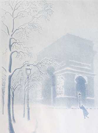 雪中的凯旋门（拿破仑的凯旋门）。（c.1930年） by Ellison Hoover