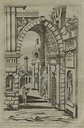 《老旧建筑废墟》（Fragmenta Structurae veteris，旧建筑废墟），伦纳德·蒂里（Leonard Thiry，1550年）之后的一套十二个板块中的九个板块加上标题板块 by Jacques Androuet Ducerceau I