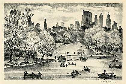 中央公园湖泊和天际线（或中央公园中的湖泊）（1947年） by Adolf Arthur Dehn