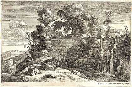 来自四个风景区的纺纱工和四头牛（17世纪） by Herman van Swanevelt