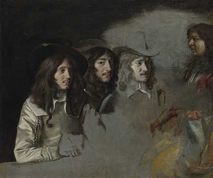 三个男人和一个男孩（约1640年） by Louis Le Nain