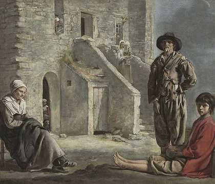 房子前的农民（约1640年） by Louis Le Nain