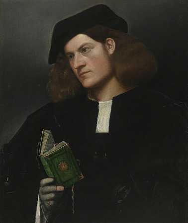 一个拿着绿皮书的年轻人的肖像（1510-1520） by Giovanni Cariani