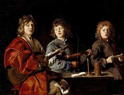 三位年轻音乐家（约1640年） by Louis Le Nain