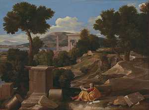 帕特莫斯圣约翰风景画（1650） by Nicolas Poussin