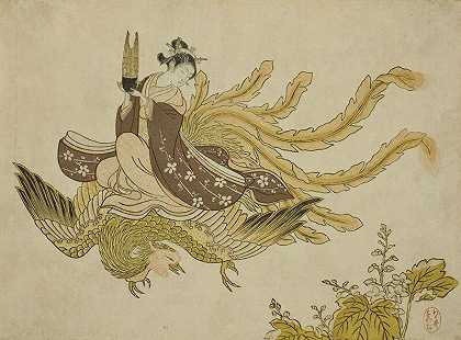 骑凤凰的年轻女子（1765） by Suzuki Harunobu