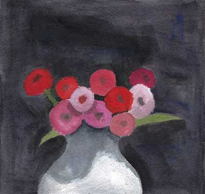 白色花瓶中的花朵（约1965年） by Robert Kulicke