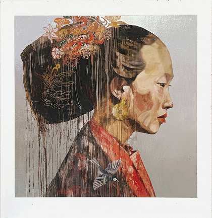 中国肖像画-银色（2021） by Hung Liu 刘虹