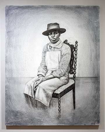 【四分之三长的非裔美国人正面坐着，戴着帽子和头巾的肖像】：1860（2020） by Nikesha Breeze