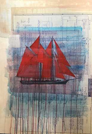 红色纵帆船（约2020年） by Tom Judd