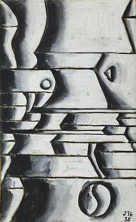黑白结构，有弯曲和倾斜的节奏（黑白结构，有弯曲和倾斜的节奏）（1938年） by Joaquín Torres-García