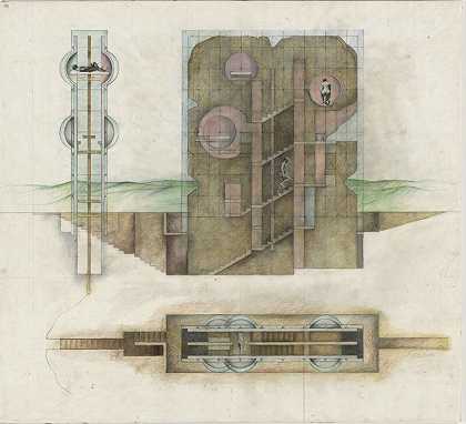没有房间的房子（项目、立面图和平面图）（1974年） by Raimund Abraham